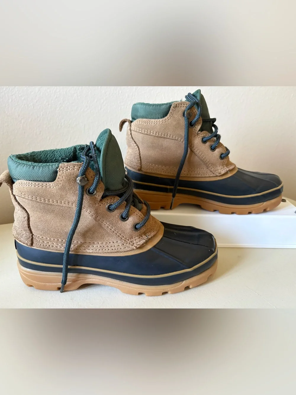 Waterproof Duck Boots in Green and Brown by London Fog.